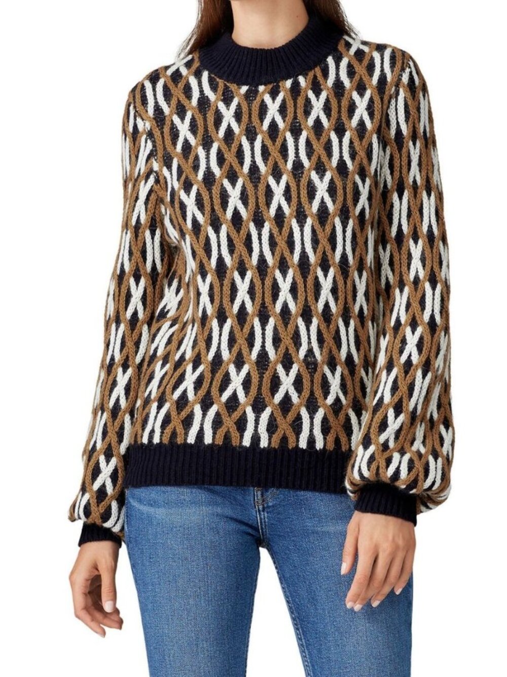 Stine Goya Women S Anders Knit Sweater Wool Alpaca Chunky Knit Brown Blue Print